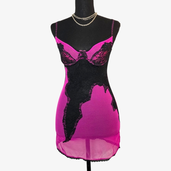 Frederick's of Hollywood Other - 🖤🩷Y2k Fredrick's Of Hollywood Hot Pink  Lace Slip Dress 🖤🩷